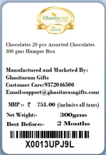 Ghasitaram Gifts Diwali Gifts Diwali Chocolates - 20 pcs Assorted Chocolates Hamper Box
