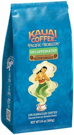 Kauai Coffee Whole Bean Coffee – Smooth, Non-Bitter Medium Roast Pure Arabica – Floral Notes and Bright Aroma – Grown on Hawaii's Largest Coffee Farm – Decaf, 1 Pack of 24oz
