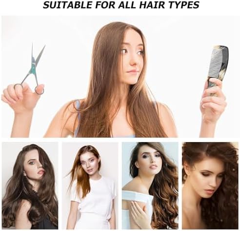 2pcs Buffalo Ox Horn Comb Handmade Engraving Anti- Static Detangling Hair Massage Horn Comb for Men Women (Random Color)