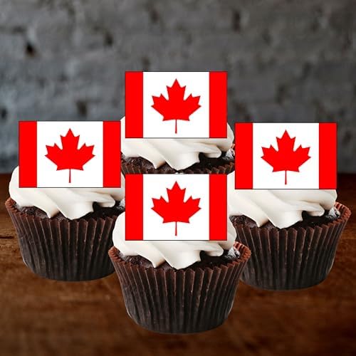 Canadian Flag Edible Cupcake Toppers, Edible World Flags, Canada Day Cake Decorations, Patriotic Decorations for Cookies and Home Baking, Classroom Decor 50 x 3cm / 1.18 inch UNCUT