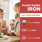Organic Iron Supplement | Whole Food Mineral & Cofactors, 25 mg Elemental | Enhanced Absorption Plus Blood Health Vitamins – Gentle Form – Supports Healthy Levels & Blood Health – 90 Capsules