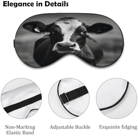 Black White Cow Face Sleeping Mask for Men Women,Sleep Masks with Adjustable Elastic Strap for Travel,Blackout Eye Mask for Pressure-Free & Sleeping Light Blocking