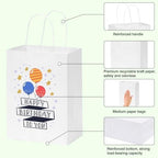 OUTUXED 150pcs White Paper Gift Bags, 8x4x10in White Kraft Paper Bags with Handles Bulk Medium Size for Valentines, Retail, Shopping, Wedding, Favor, Birthday Party, Business, Grocery
