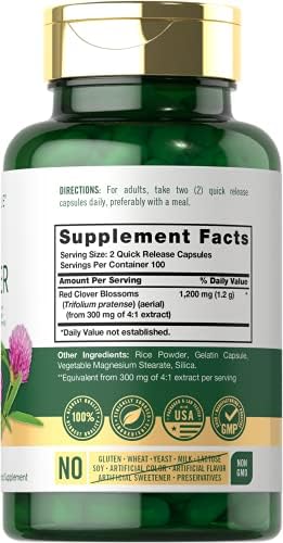 Carlyle Red Clover Capsules | 200 Count | Trifolium Pratense | Non-GMO, Gluten Free | Red Clover Blossom Extract Supplement