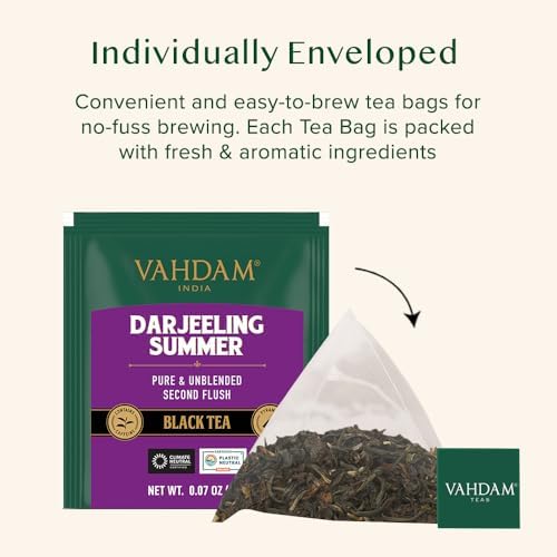 VAHDAM, Darjeeling Black Tea Bags (100 Count) High Caffeine, Non GMO, Gluten Free | Smooth & Sweet Tea With Distinguished Fruity Notes | Full Bodied