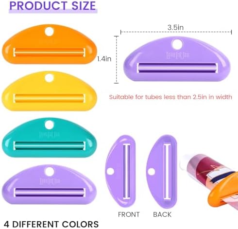 LOVEINUSA Toothpaste Tube Squeezer Dispenser, 4PCS Hanging Tooth Paste Clips Roller Squeezer Holder for Saving Toothpaste Facial Cleanser Creams Paint, Assorted Colors