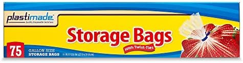 Disposable Plastic Storage Bags With Original Twist Tie, 1 Gallon Size, 75 Bags, Great For Home, Office, Vacation, Traveling, Sandwich, Fruits, Nuts, Cake, Cookies, Or Any Snacks (1 Pack)