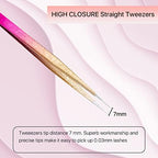 Straight Eyelash Extension Tweezers Gold Pink Gradient Ice Crack Precision Lash Extension Isolation Tweezers for Grafting Eyelash extension