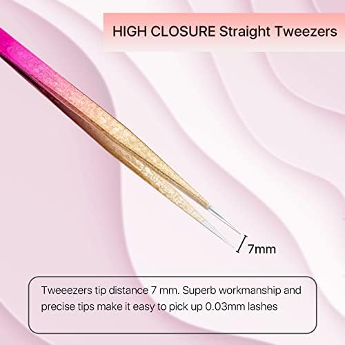 Straight Eyelash Extension Tweezers Gold Pink Gradient Ice Crack Precision Lash Extension Isolation Tweezers for Grafting Eyelash extension