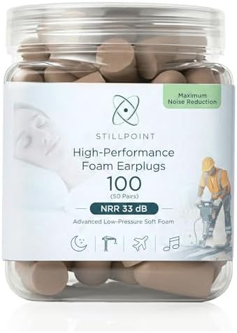 Happy Hippo Soft Foam Earplugs, 33 dB NRR, (50 Pair, 100 Ear Plugs), Maximum Protection for Sleeping, Power Tools, Loud Work Environments (Beige)