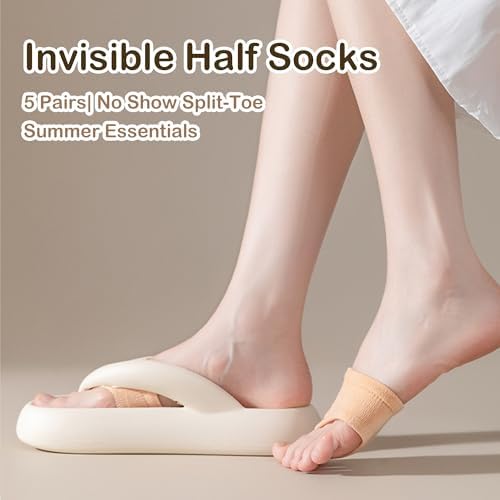 Invisible Half Socks Split Toe Liners Breathable Cotton Forefoot Pads No Show Topper for Sandals High Heels