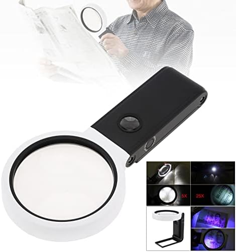 5X 25X Magnifying Glass, Folding Stand & Ruler Design & 8 LED Illuminated Magnifier Handheld Large Magnifying Glasses for Seniors Reading, Coins, Stamps, Map, Inspection, Powered by Battery