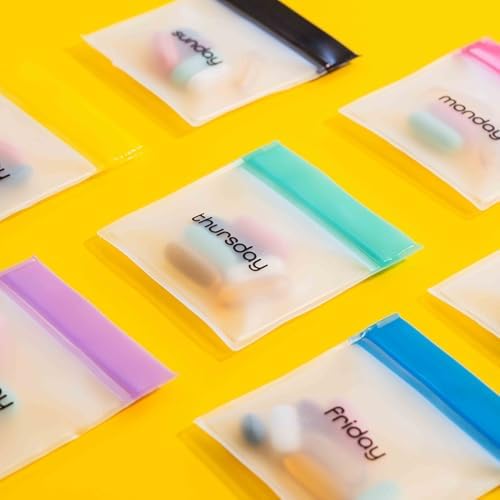 MUMI Pill Pouch Set, Travel Pill Organizer 7 Mini Zipper Pouches, Small Pill Bags, Reusable Pouches for Medicine Travel, Pocket Pill Organizer, Purse Accessories, Vitamin Organizer