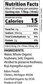Eden Organic Tamari, 20 fl oz Amber Glass, Domestic, Naturally Brewed in U.S.