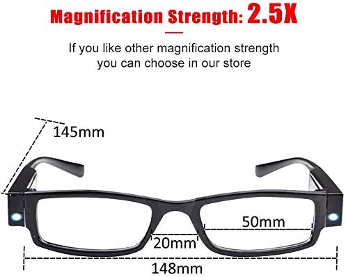4 Pcs Reading Glasses Led Readers with Lights Fashion Glasses for Reading for Men and Women Lighted Magnifier Nighttime Reader Compact Full Frame Eyewear Unisex Clear Vision Lighted Eye Glasses(+250)
