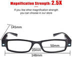 4 Pcs Reading Glasses Led Readers with Lights Fashion Glasses for Reading for Men and Women Lighted Magnifier Nighttime Reader Compact Full Frame Eyewear Unisex Clear Vision Lighted Eye Glasses(+250)