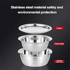 Germany Multifunctional Stainless Steel Basin - 2024 New Colander Strainer Set, Salad Spinner Fruit Vegetable Rice Washing Strainer Basket Bowl, Rice Rinser Food Graters with Container (DI-9.45in)