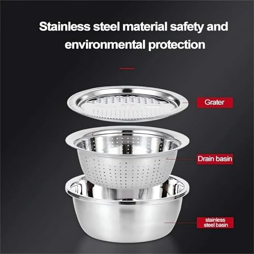 Germany Multifunctional Stainless Steel Basin - 2024 New Colander Strainer Set, Salad Spinner Fruit Vegetable Rice Washing Strainer Basket Bowl, Rice Rinser Food Graters with Container (DI-9.45in)