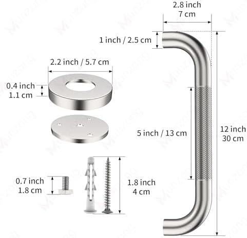 12 Inch Anti Slip Grab Bars for Wall,Munzong Stainless Steel Bathroom Grab Bars for Bathtubs and Showers,Brushed Nickel Knurled Handicap Balance Bar,Safety Hand Rail Support Elderly Senior Bath Handle