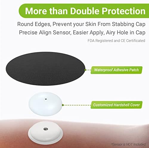 25 Pack Libre 2 Sensor Covers, KOVOQ Freestyle Libre 2 & Lingo CGM Waterproof Patches, Protective Hard Shell Cover, Against Bumps and Scratches, Breathable and Hypoallergenic (Black)