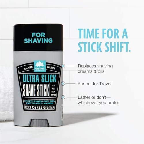 Pacific Shaving Company Ultra Slick Shave Stick - No Mess Body Shaving Stick with Moisturizing Coconut Oil - Travel-Friendly, Good for All Skin Types, Unisex (3 Oz)