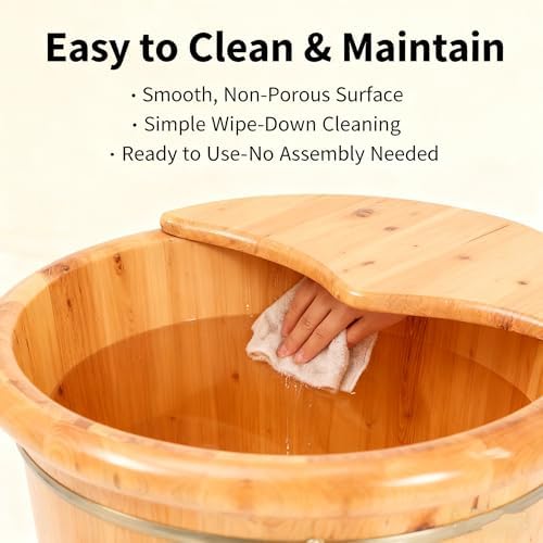 Wooden Foot Bath, Wooden Foot Bath Bucket with Lid & Stool - 15.75 Inch Deep Soaking Tub for Home Spa, Solid Natural Wood Foot Spa Bucket for Massage and Relaxation, Traditional Soak Tub for Feet