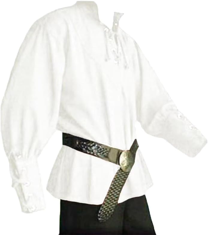 Men's Medieval Pirate Shirt, Viking Steampunk Costume Victorian Lace Up Shirts Halloween Renaissance Gothic Cosplay Tops