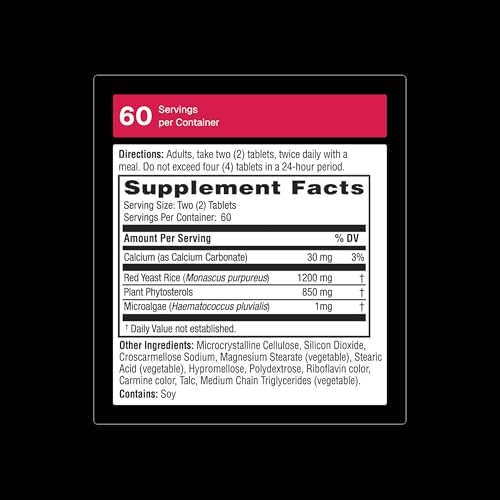 Weider Red Yeast Rice Plus - Botanical Dietary Supplement for Heart Health - Antioxidant Wellness Supplement - with Phytosterols & Microalgae - 120 Capsules