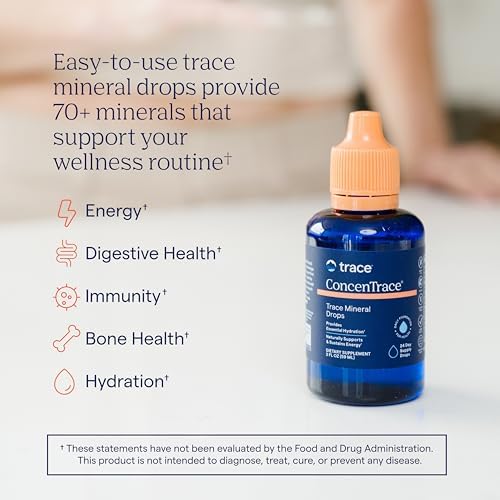 Trace Minerals ConcenTrace Trace Mineral Drops | Supports Energy, Digestion, Bone Health & Hydration, 70+ Ionic Trace Minerals w/ Magnesium, Chloride & Potassium | Keto, Vegan & Non-GMO | 24 Servings