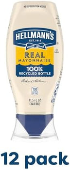 Hellmann's Real Mayonnaise Squeeze Bottle Made from 100% Recycled Plastic, No-Mess Cap, Condiment for Sandwiches, Salads, Mayo Made with Cage Free Eggs, Gluten Free, 11.5 Fl Oz (Pack of 12)