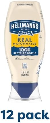 Hellmann's Real Mayonnaise Squeeze Bottle Made from 100% Recycled Plastic, No-Mess Cap, Condiment for Sandwiches, Salads, Mayo Made with Cage Free Eggs, Gluten Free, 11.5 Fl Oz (Pack of 12)