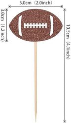 36 PCS American Football Cupcake Toppers - Brown Glitter Rugby Ball Picks and Player Decorations for Football Theme Baby Shower, Kids Birthday Party Cake Supplies
