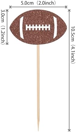 36 PCS American Football Cupcake Toppers - Brown Glitter Rugby Ball Picks and Player Decorations for Football Theme Baby Shower, Kids Birthday Party Cake Supplies