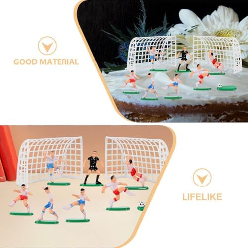 Garneck 2 Sets Soccer Cake Decorations Miniature Football Field Toppers for Birthday Parties and Sports Events Plastic Cake Decors with Goals and Players Fun Portable Football Party