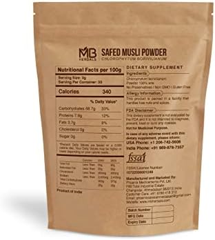 MB Herbals Pure Safed Musli Powder 100 Gram | 3.5 oz Chlorophytum borivilianum | White Musli | Svet Musli Powder