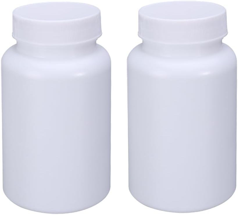 2 Pcs 200ml White Plastic Pill Bottles Empty Medicine Storage Containers Portable Vitamin Tablet Case Refillable Solid Powder Dispenser Holder with Screw Cap