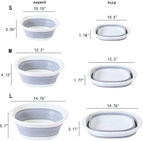 Multipurpose Foldable Collapsible Washbasin Lightweight Portable Basin, Collapsible Basin for Camping Sink and RV Sinks (Set of 3, S,M,L)