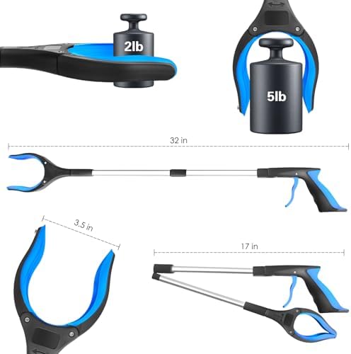 32" Grabber Reacher Tool, 1-Pack Foldable Reacher Grabber Pickup Tool with 360° Anti-Slip Rotating Jaw & Magnet, Mobility Aid Reaching Assist Tool for Trash Pick Up, Lightweight Grabber Tool