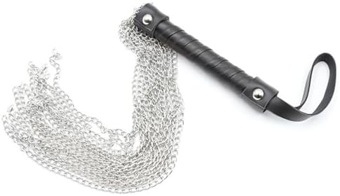 Punk Style Metal Chain Tassel Whip with Leather Handle – Gothic Halloween Costume Accessory Horse Whips for Christmas Costume Party
