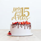 Mis Años 15 Cake Topper - Mis Quince 15 Happy 15th Birthday Cake Topper, Cheers to 15 Years Birthday Party Decorations Gold Glitter