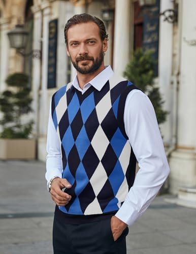 COOFANDY Men's Sleeveless V Neck Pullover Sweater Slim Fit Casual Argyle Vest Sweaters