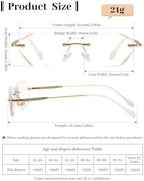 LUFF Stylish Rimless Reading Glasses for Women- Blue Light Blocking Readers, Fashion Frameless Metal Lightweight Eyeglasses