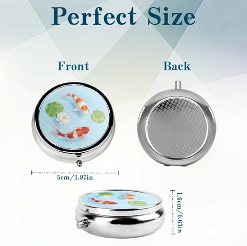 3 Compartment Travel Pill Case, Sealed Portable Pill Container Mini Size Metal Pill Box for Pocket Purse, Three Times a Day Pill Organizer for Children, Men and Woman - Koi Fish