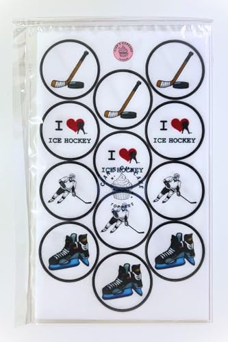 24 PRECUT Ice Hockey Cupcake Toppers, Winter Sports Edible Cake Decorations, Skating Rink Party, Hockey-Puck Topper Birthday Decorations, 24 x 1.5 Inch 4cm