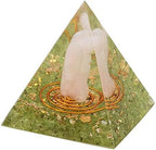mookaitedecor Peridot Crystal Orgone Pyramid with Rose Quartz Guardian Angel and Tumbled Stones Orgonite Energy Generator for Protection Reiki Home Decor