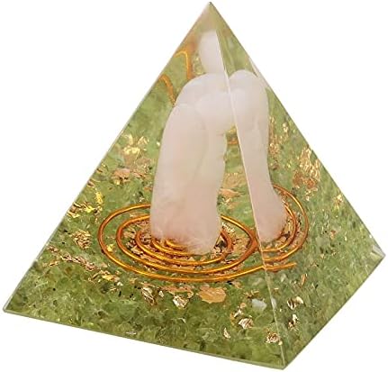 mookaitedecor Peridot Crystal Orgone Pyramid with Rose Quartz Guardian Angel and Tumbled Stones Orgonite Energy Generator for Protection Reiki Home Decor