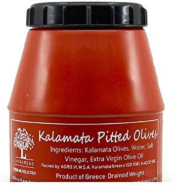 Black Kalamata Large Pitted Olives - 4.4lbs - NonGMO - Gluten Free - Keto - Paleo - Brine W/ Sea Salt, Water, Red Wine Vinegar, and EVOO, NO Lactic Acid - From Kalamata, Greece