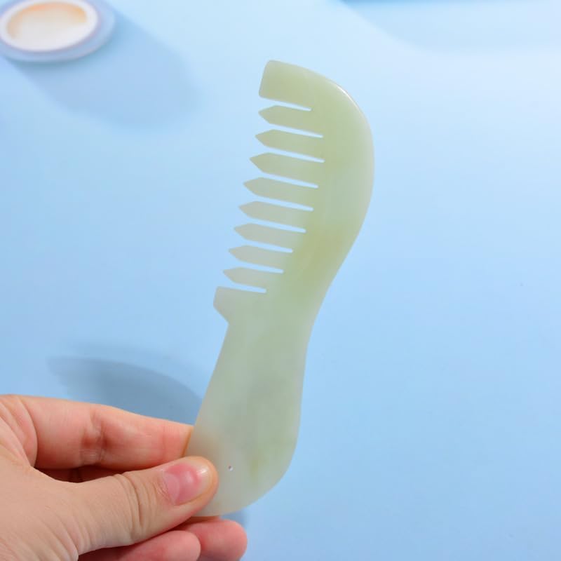 Long Gua Sha Comb, Natural Jade Stone GuaSha Scraping Massage Therapy Tool, Scalp Comb for Head Hair Caring, Meridian Massager for Body Spa at Home, Easy to Grip
