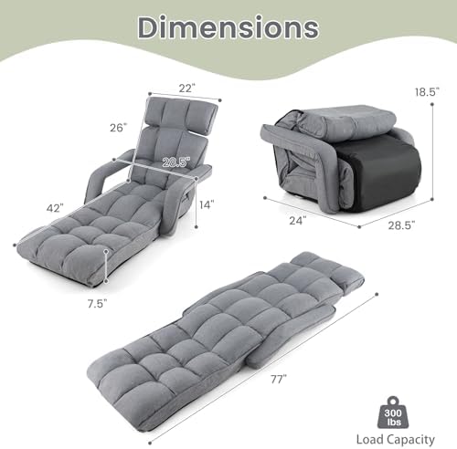 RELAX4LIFE Floor Chair Sofa Bed - Folding Lazy Sofa w/6-Position Adjustable Backrest, Armrests & 8-Level Footrest for Living Room Bedroom, Gaming Floor Chairs for Adults, Foldable Chaise Lounge Indoor