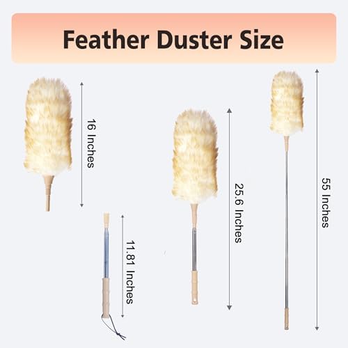 Cedenoo Lambswool Duster Extendable 22–55 Inch Natural Wool Duster with Flexible Head for Ceilings Furniture Blinds Electronics Washable Reusable